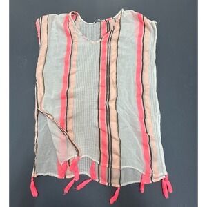 Blue Island Cover Up Top Women's Small Pink Sheer Striped Tassel Hem Beach Swim